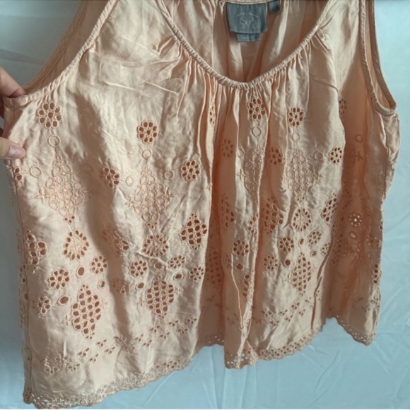 Anthropologie Vanessa Virginia Sadie Peach Coral Eyelet Sleeveless Top Size 0 - Picture 4 of 8